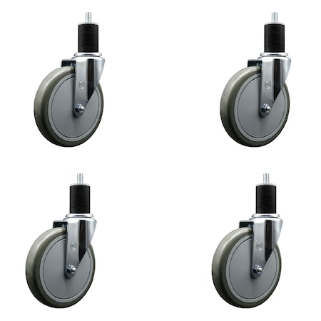 Service Caster 6'' Gray Poly Wheel Swivel 1-3/4'' Expanding Stem Caster Set, 4PK SCC-EX20S614-PPUB-134-4